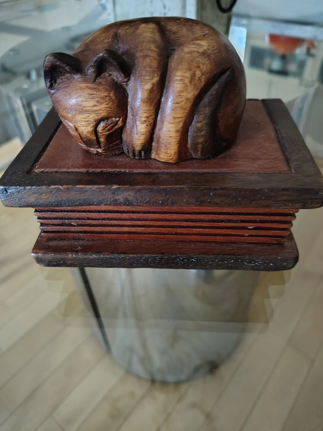 Wood 'Cat on Book' Box Full of Safety Pins