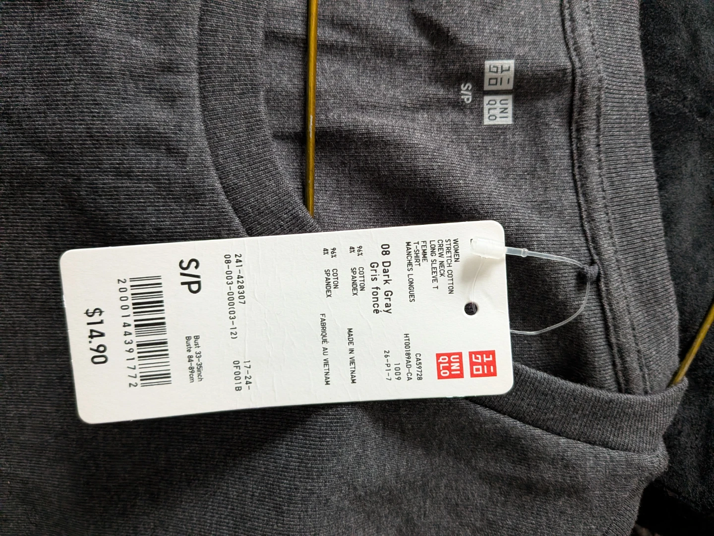 New Uniqlo Dark Gray Long Sleeve Top - Size S - photo 2