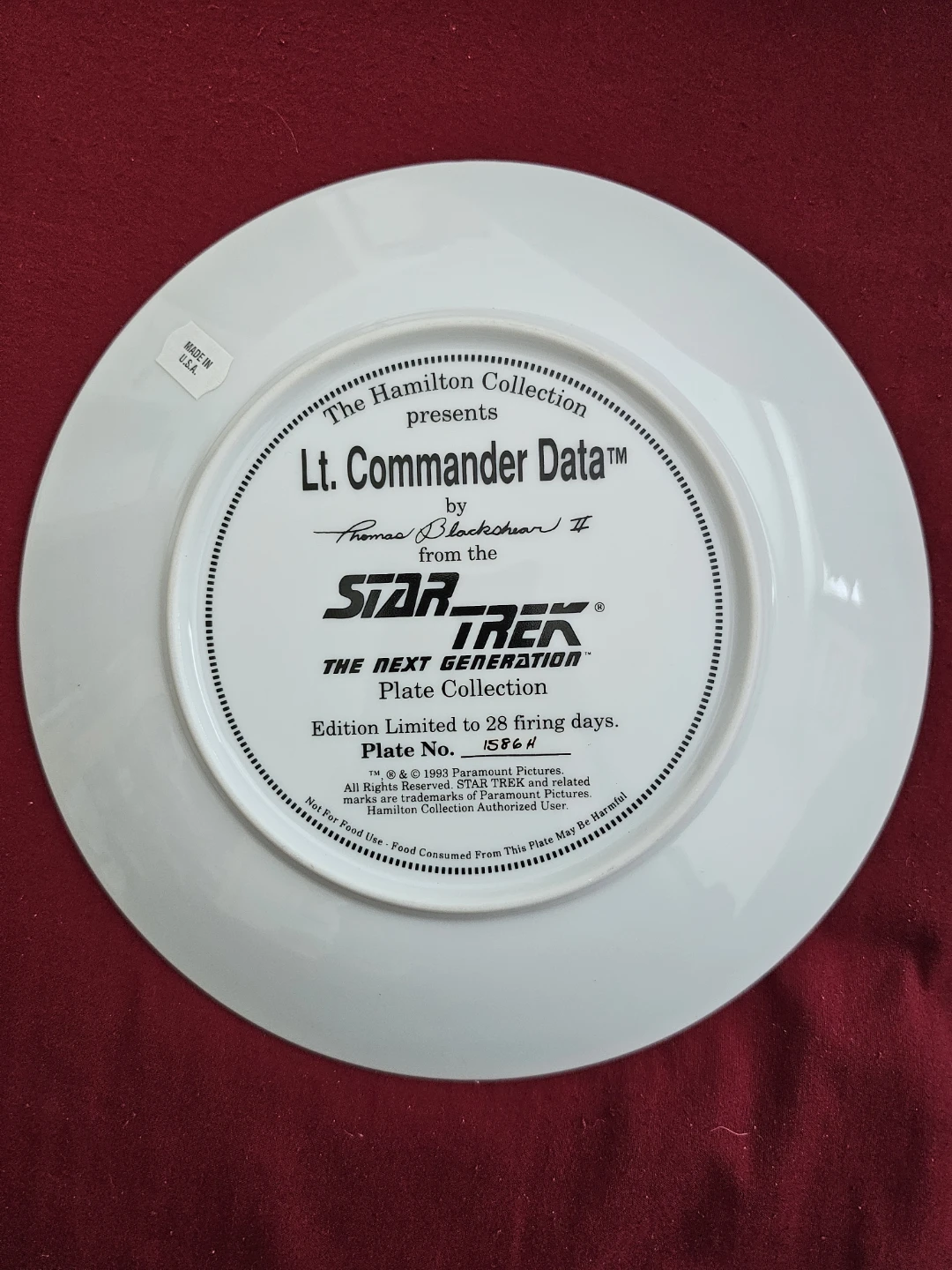 The Hamilton Collection Star Trek Lt. Commander Data Plate - photo 3