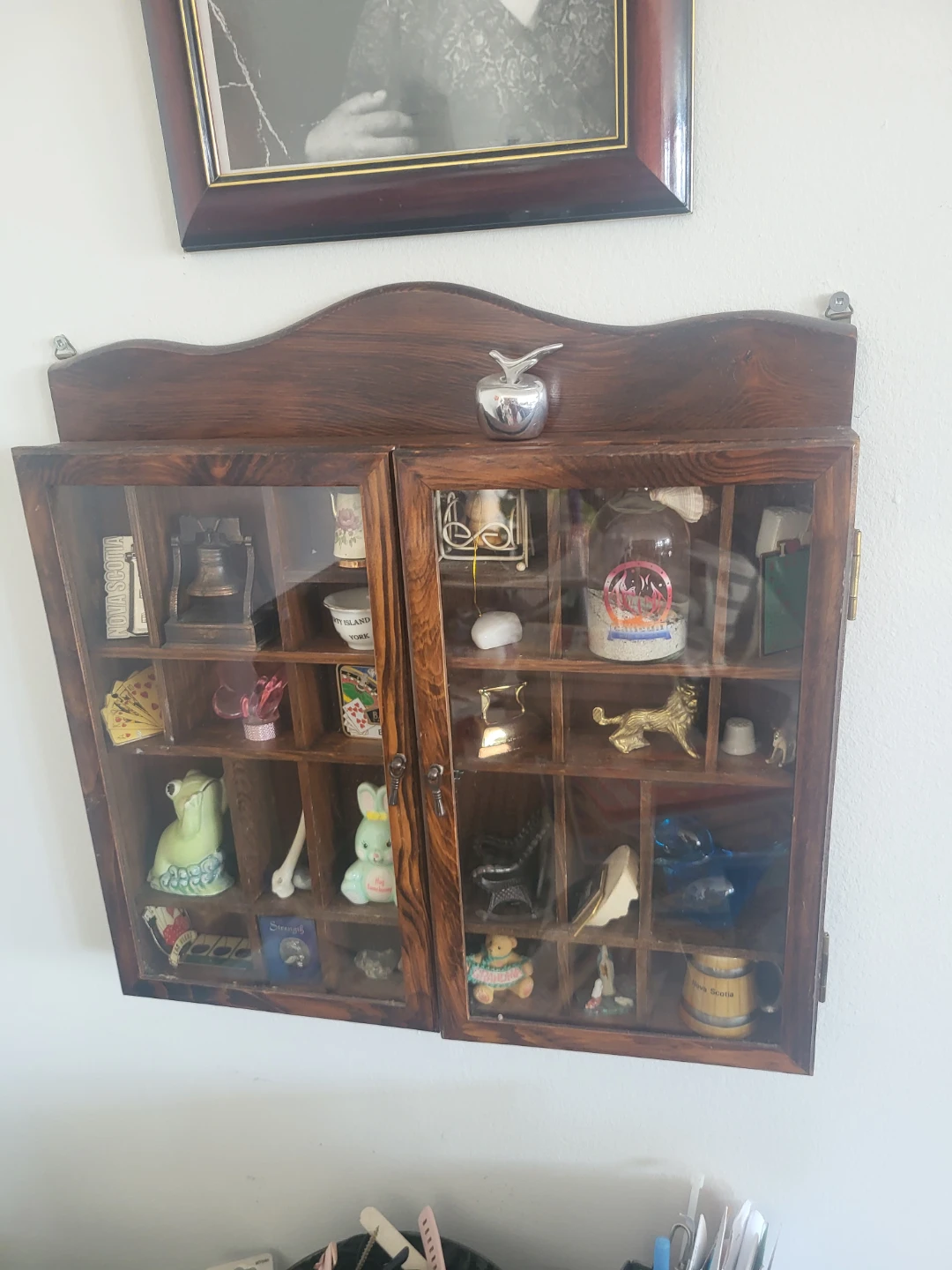 Antique Wooden Display Cabinet with Glass Doors