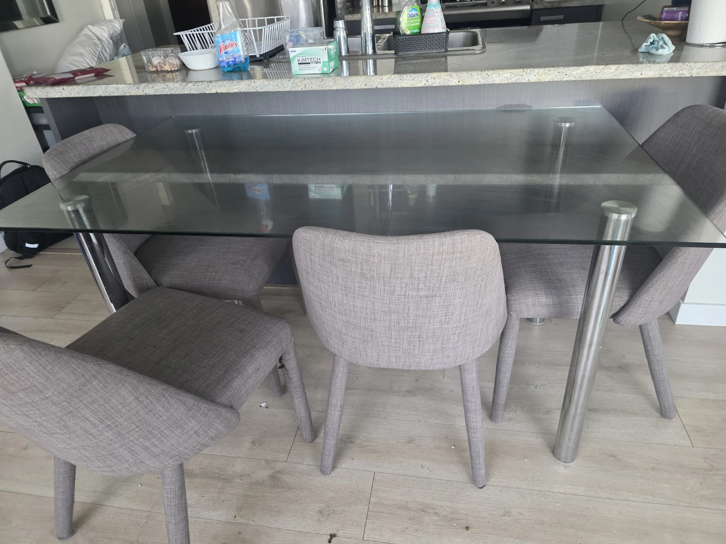 Glass Top Dining Table with 4 Chairs"🧡"