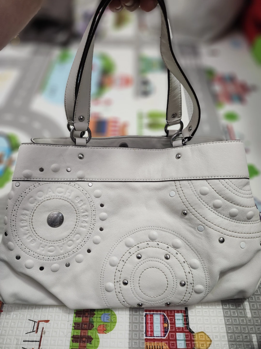 Coach White Leather Tote Bag