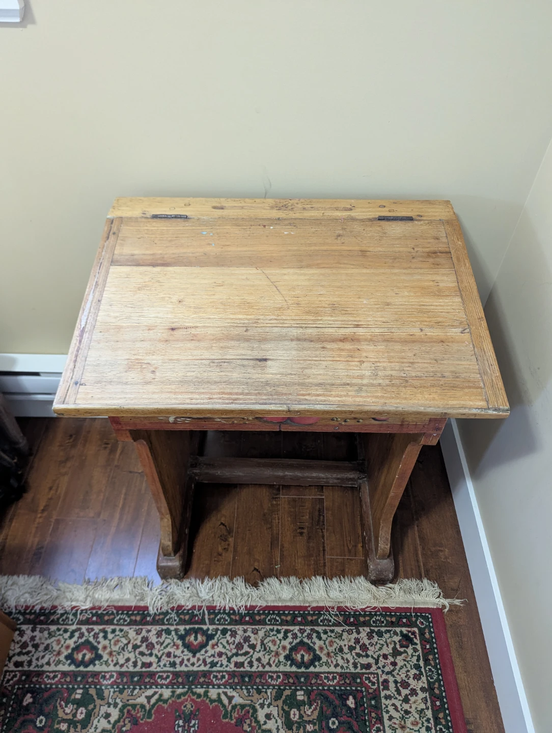 Vintage Wooden School Desk with Hand-Painted Design - photo 3