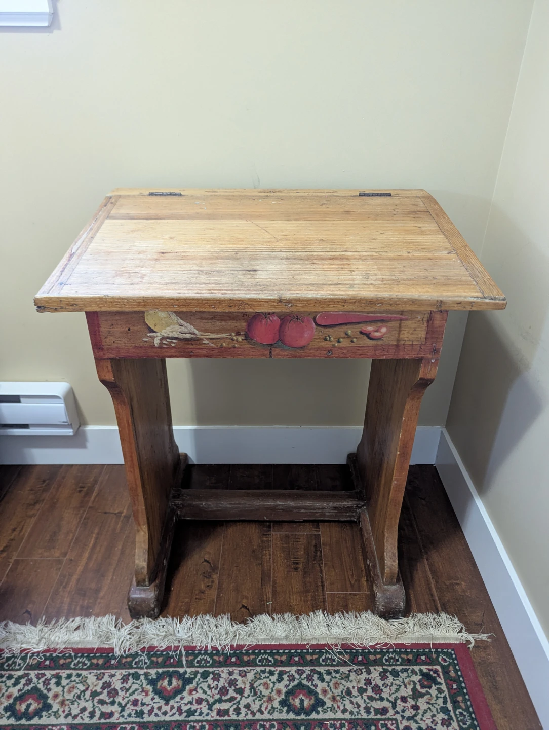 Vintage Wooden School Desk with Hand-Painted Design - photo 4