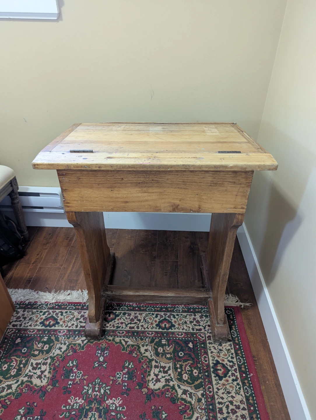 Vintage Wooden School Desk with Hand-Painted Design - photo 5