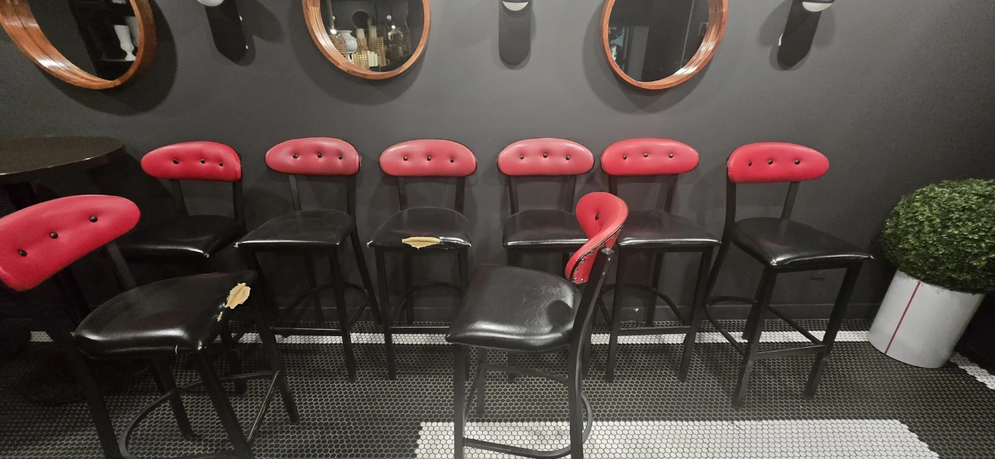 Red & Black Bar Stools - Some Wear