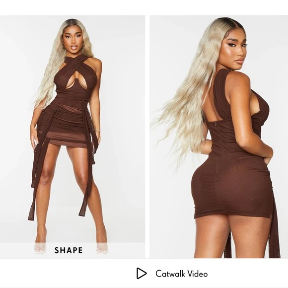 PrettyLittleThing Brown Mini Dress - Size 14 - photo 4