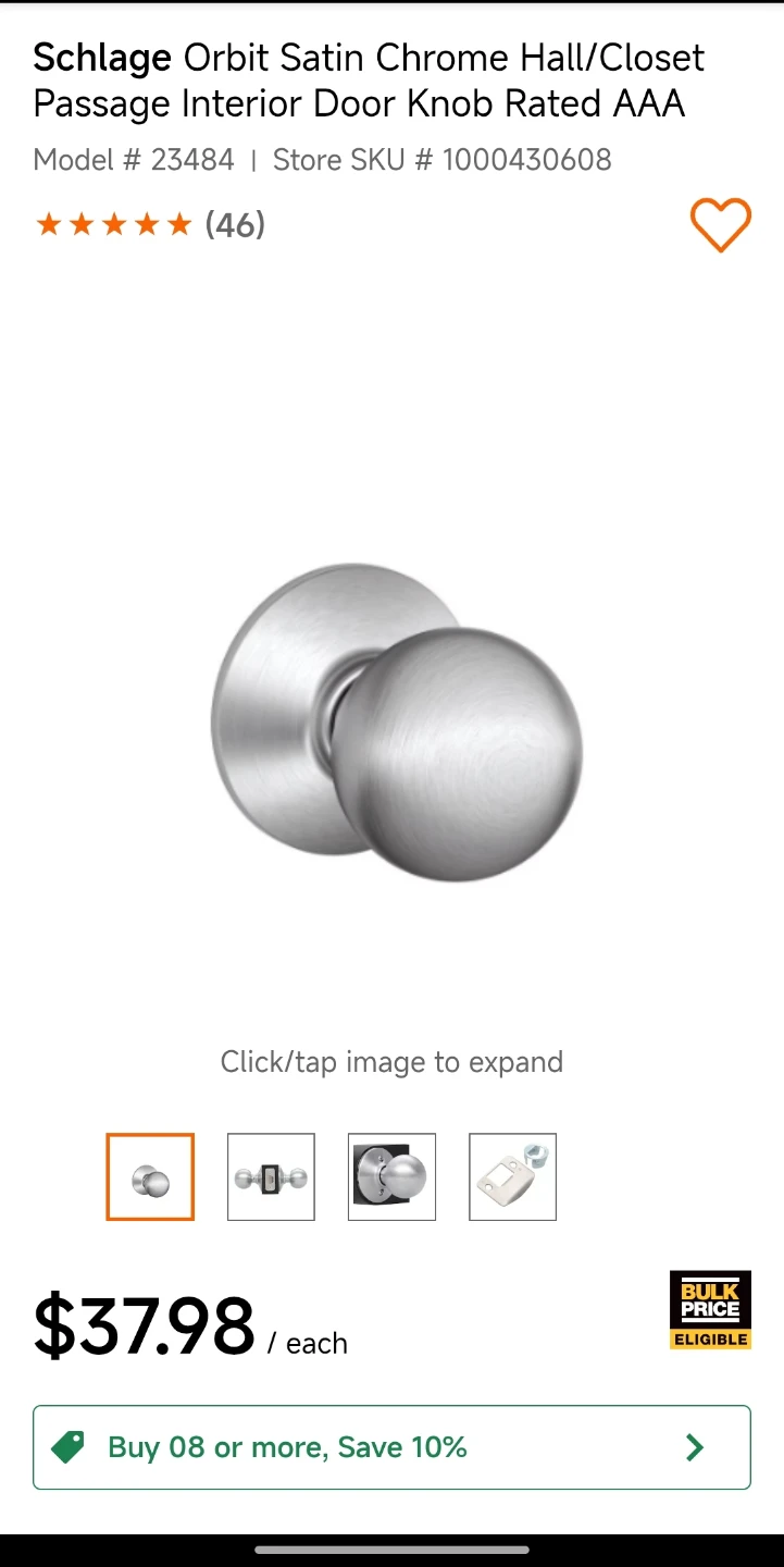 New Schlage Orbit Satin Chrome Hall/Closet Knob - photo 3