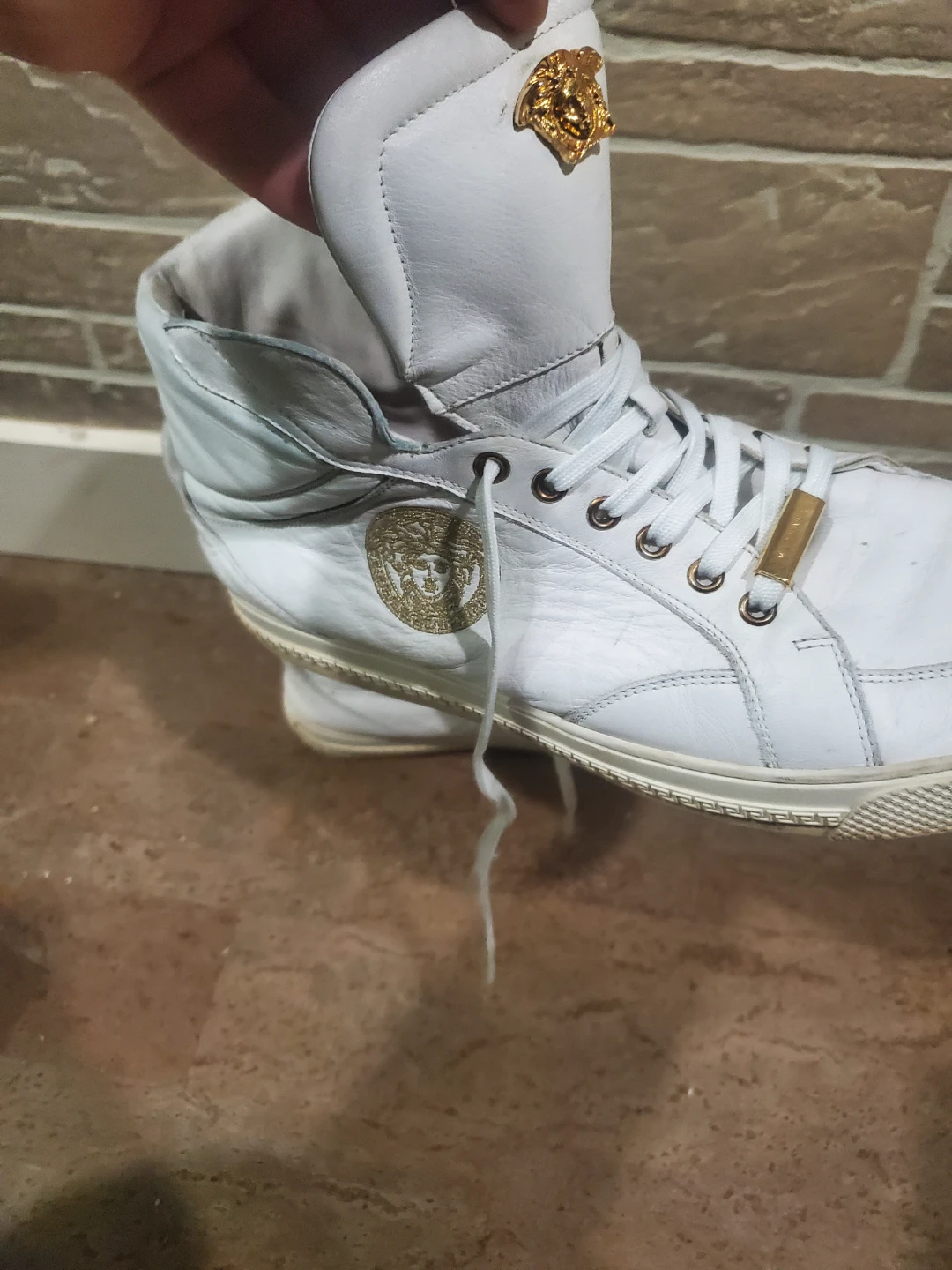 Versace White Leather High-Top Sneakers - photo 2