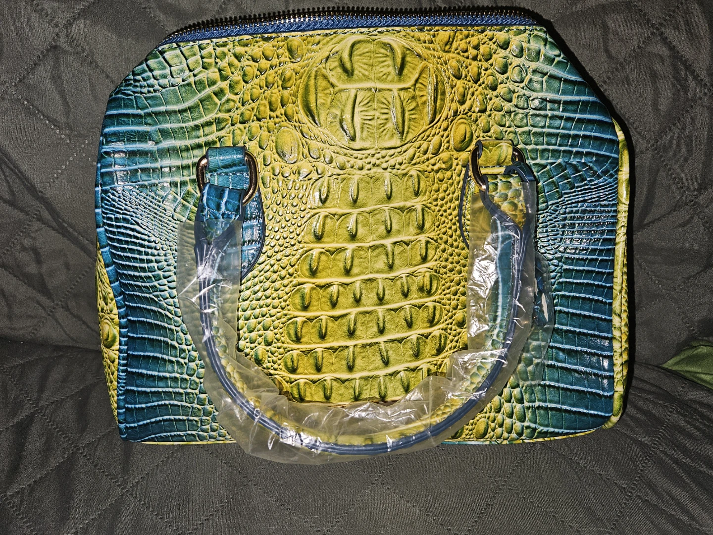 Blue & Yellow Croc Embossed Satchel - New! - photo 2