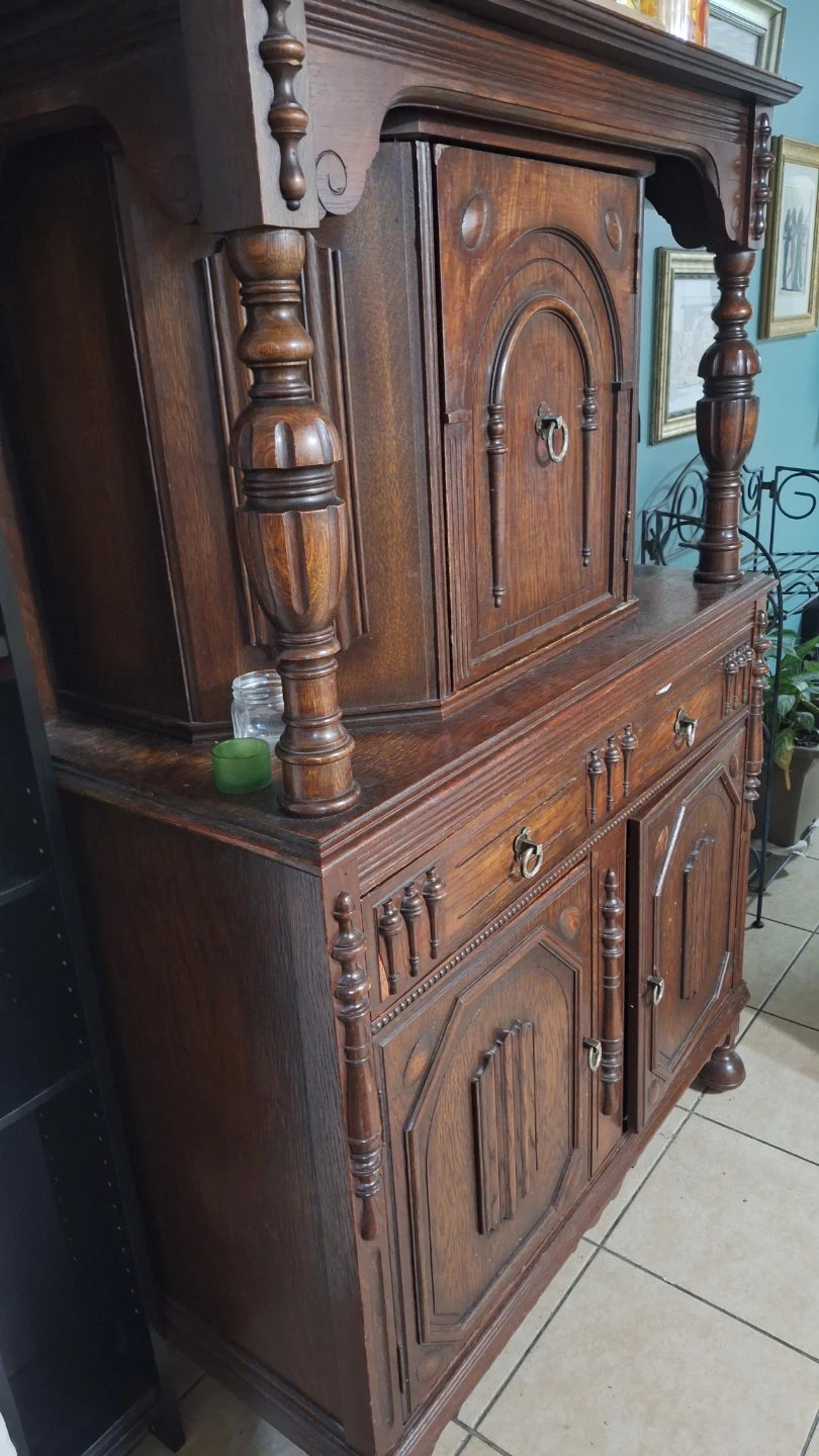 Antique Wooden Hutch with Cabinet and Drawers - photo 2
