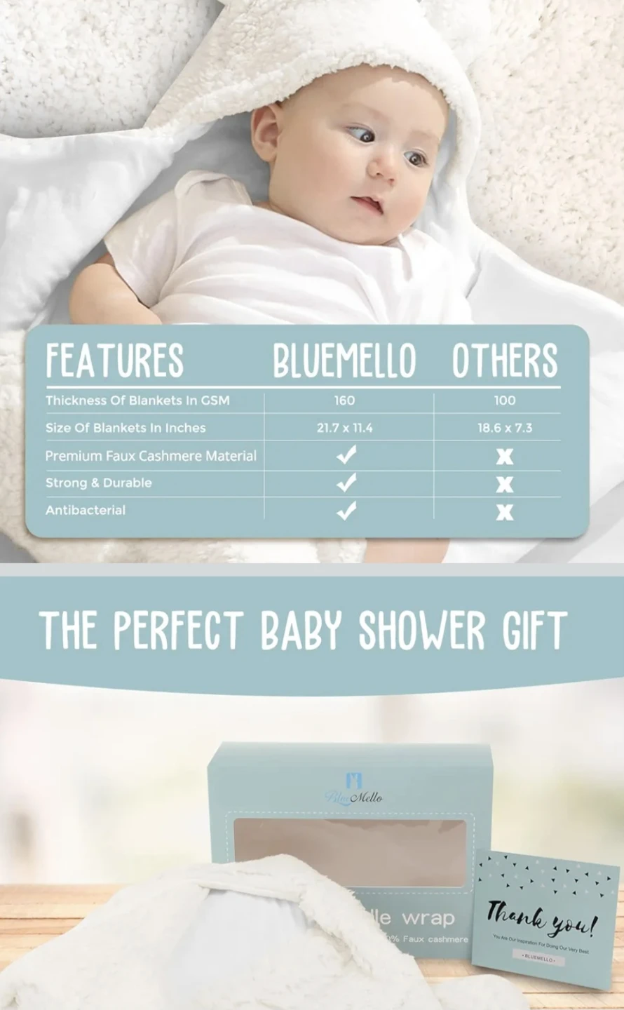 Bluemello Luxurious Baby Blanket Swaddle (Gray) - photo 5