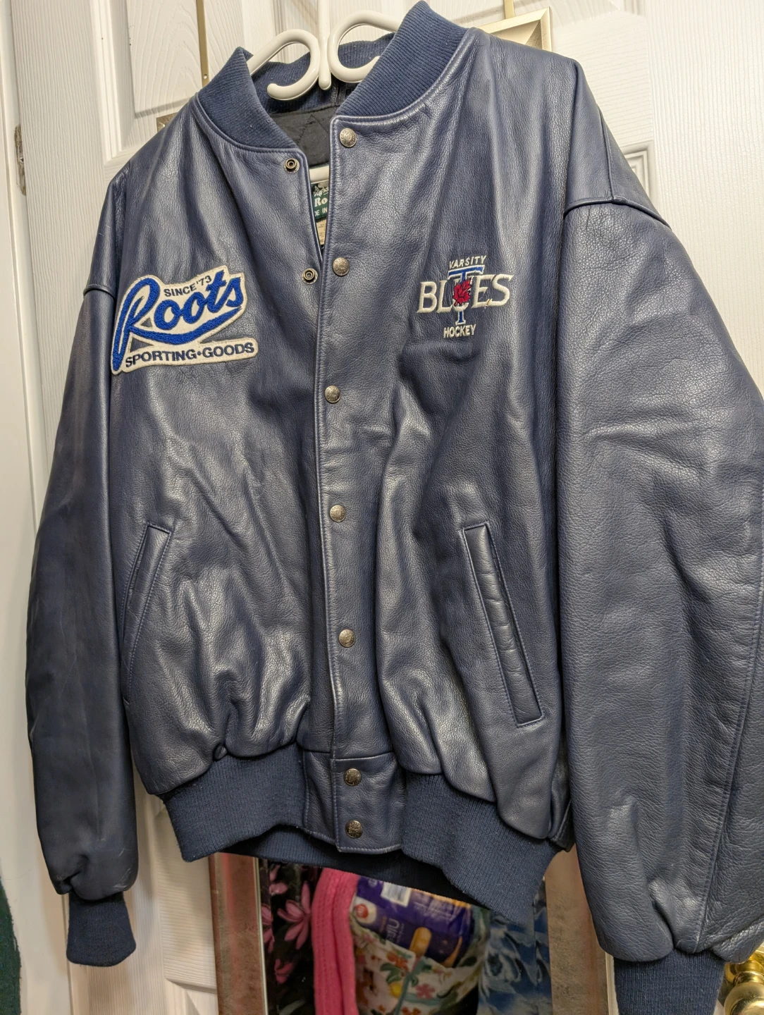Roots Varsity Blues Hockey Leather Jacket Large-XL