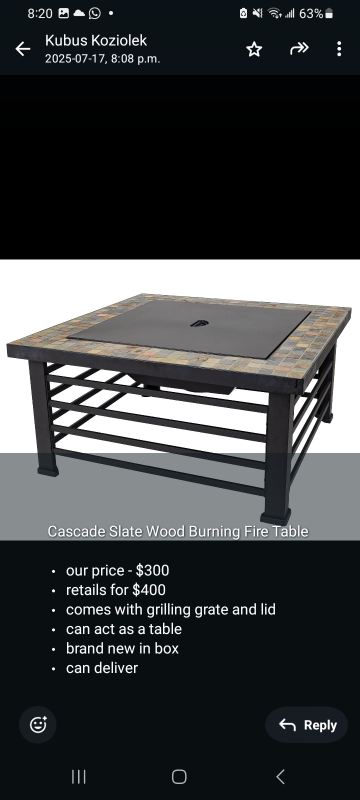 Cascade Slate Wood Burning Fire Table