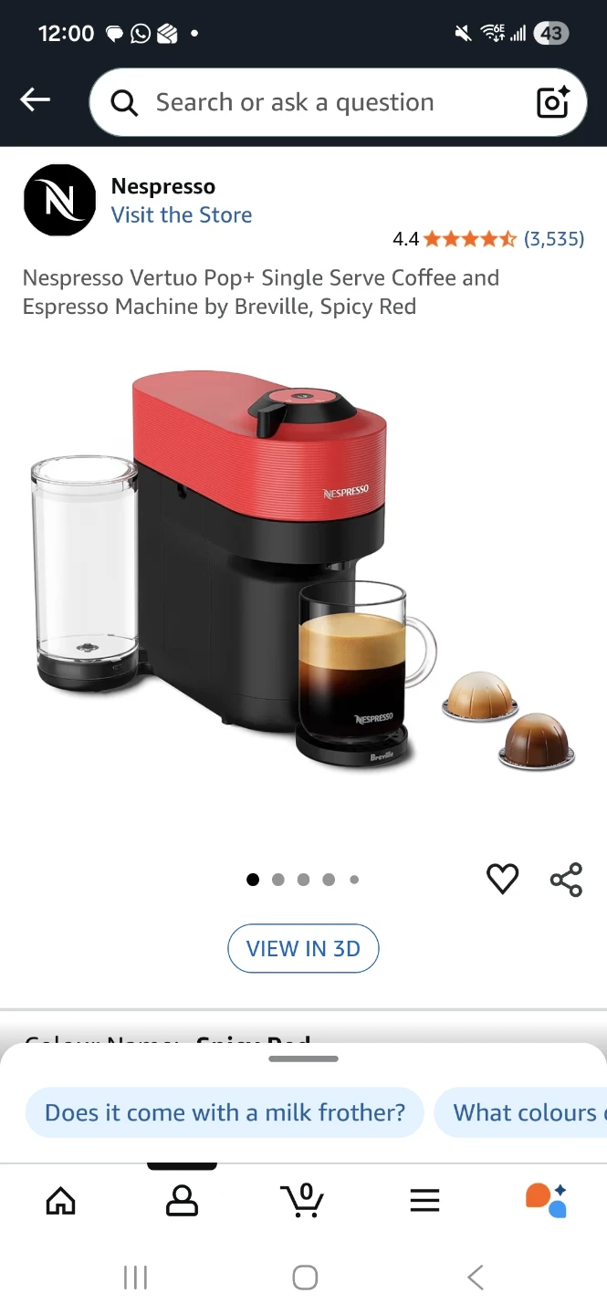 Nespresso Vertuo Pop+ Single Serve Coffee Machine