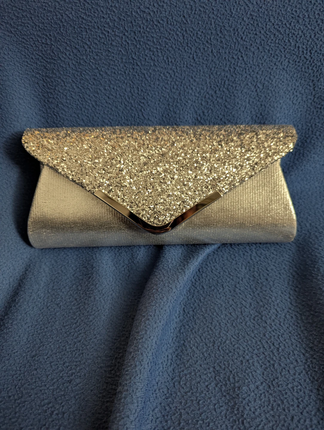 Silver Glitter Clutch Purse with Chain