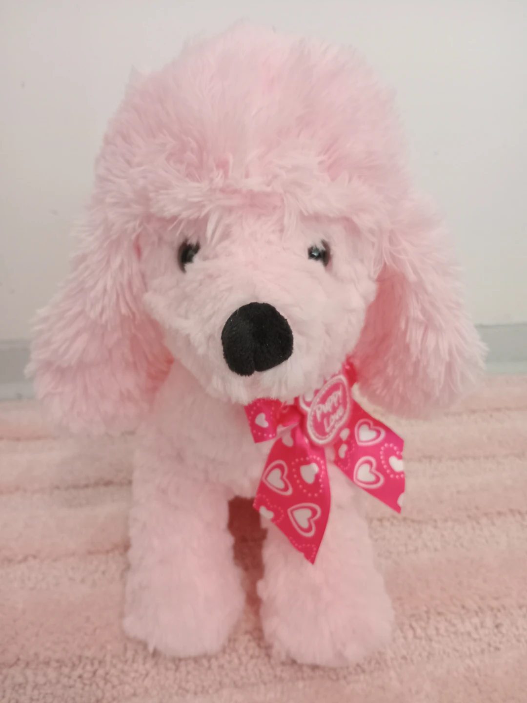 Pink Plush Poodle with "Puppy Love" Bow