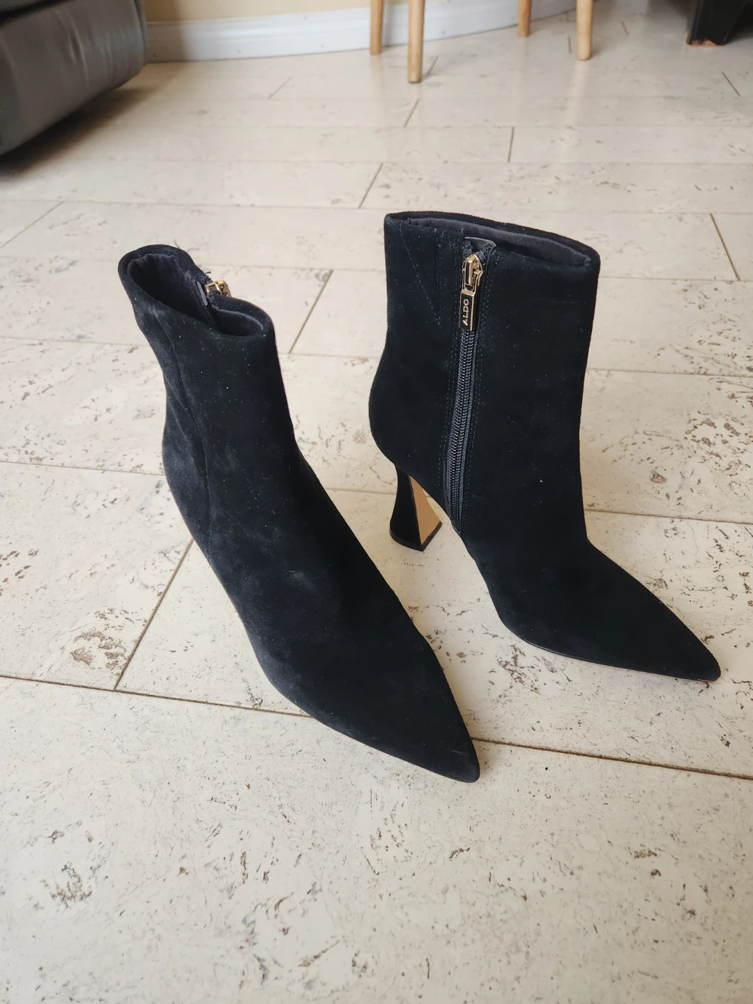 ALDO Black Suede Heeled Ankle Boots Size 6