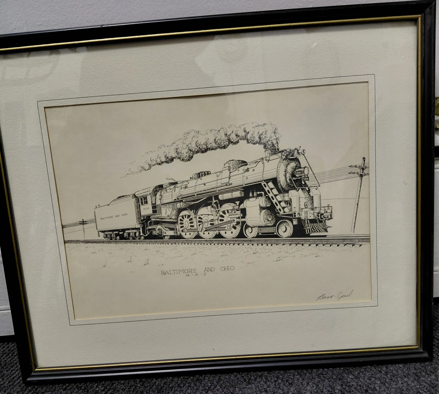 Set of 3 Framed Train Lithographs by George Sperl 21" x 17"