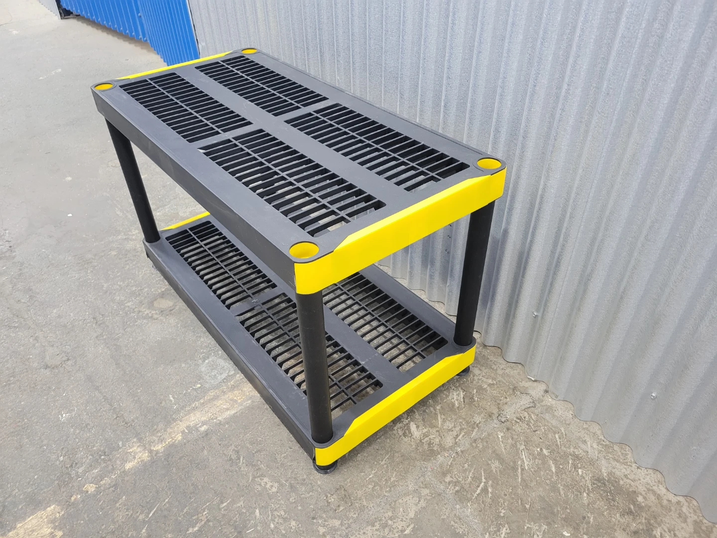 Black 2-Tier Plastic Shelf Unit with Yellow Accents - photo 2