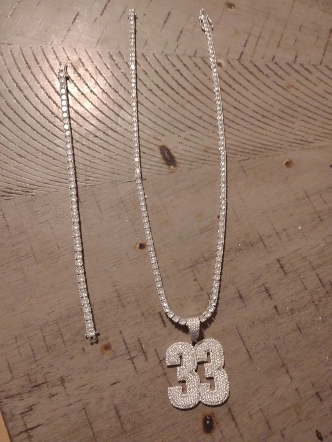 Moissanite diamond 33 pendant with chain and bracelet