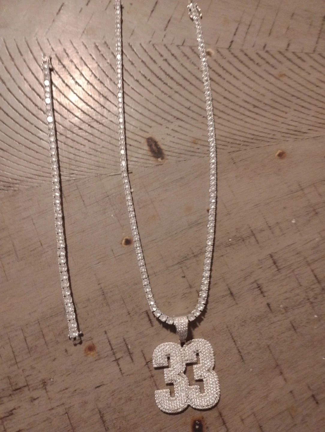 Moissanite diamond 33 pendant with chain and bracelet - photo 2