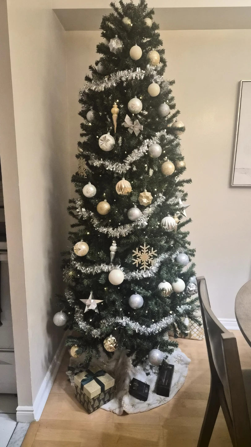 7.5ft Slim Fir Christmas Tree with lights and decorations