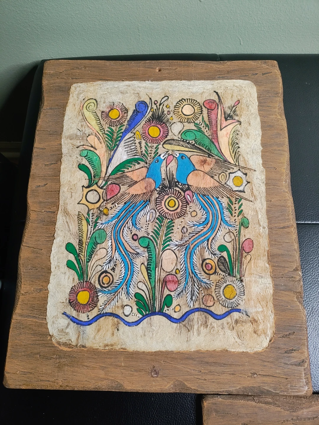 3 Hand-Painted Mexican Amate Bark Art Pieces - photo 3