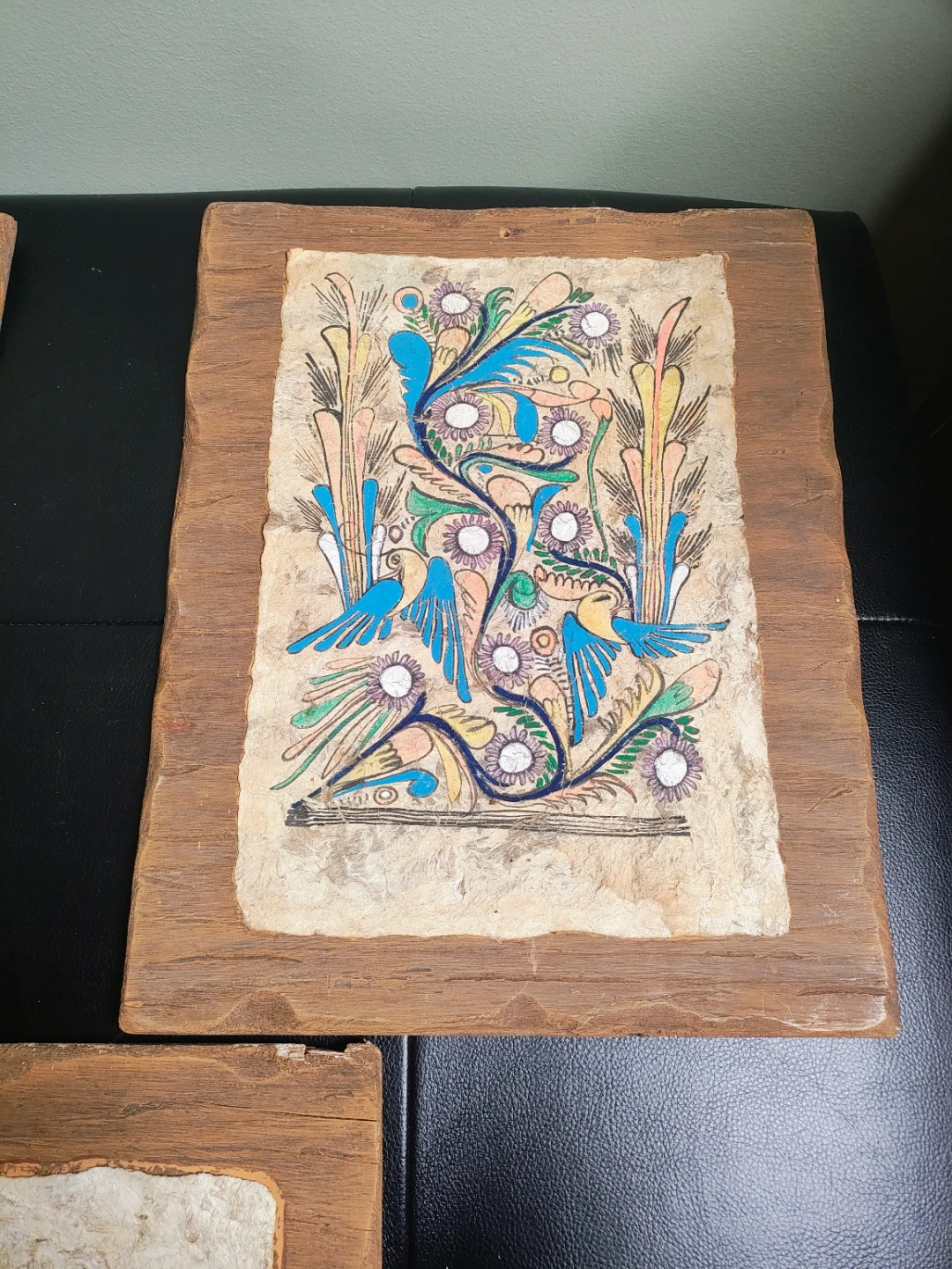 3 Hand-Painted Mexican Amate Bark Art Pieces - photo 4