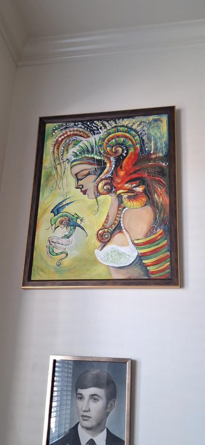 Framed Abstract Art Painting - Woman with Ornate Headdress