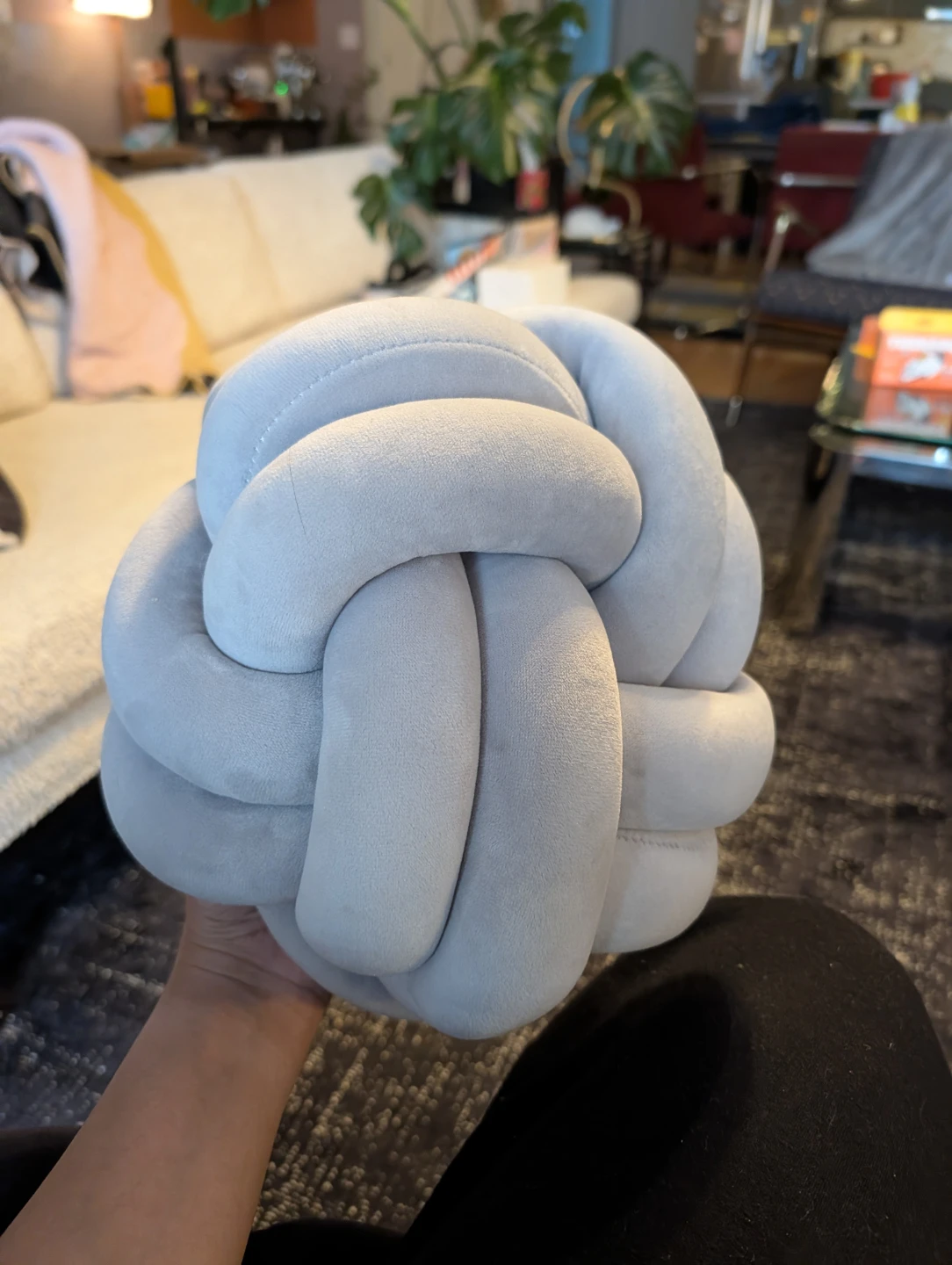 Light Gray Velvet Knot Pillow