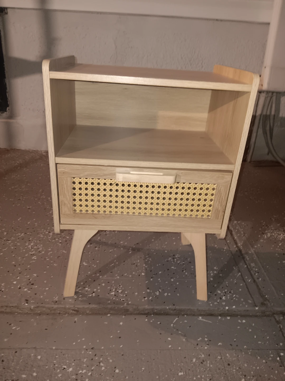 Wood Nightstand with Rattan Drawer - photo 3