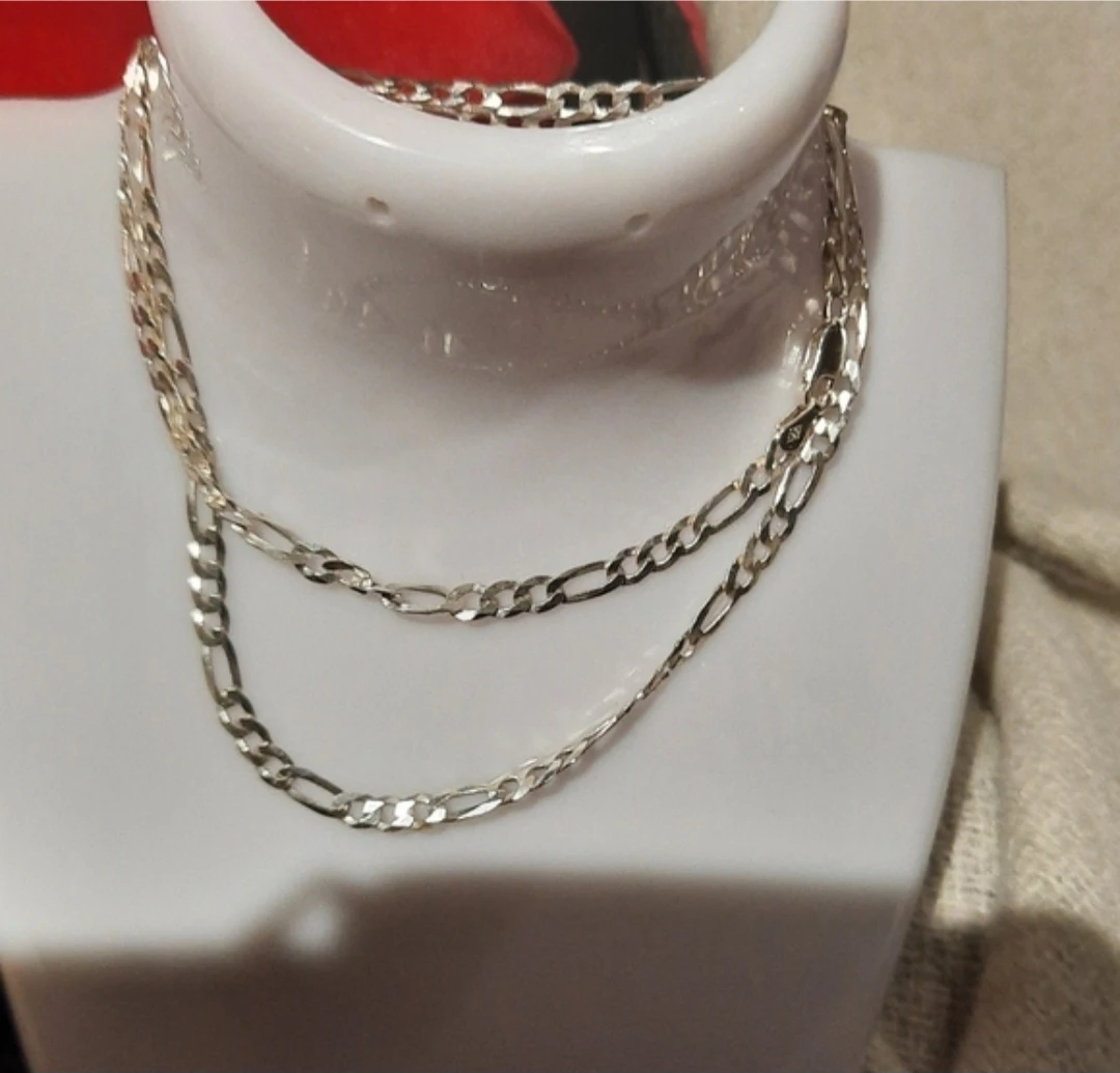Solid Sterling Silver Figaro Chain Necklace