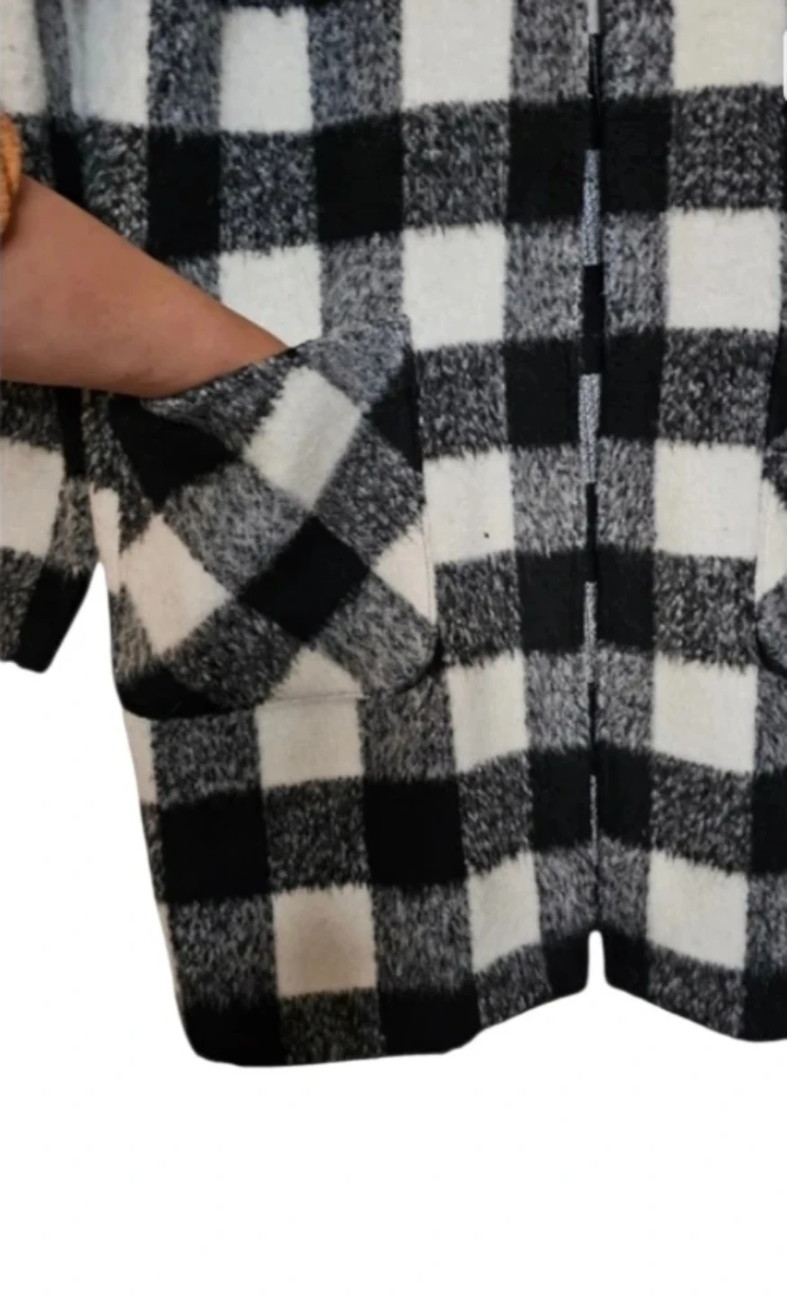 🥕 Black and White Buffalo Plaid Car Coat w Pockets - photo 4