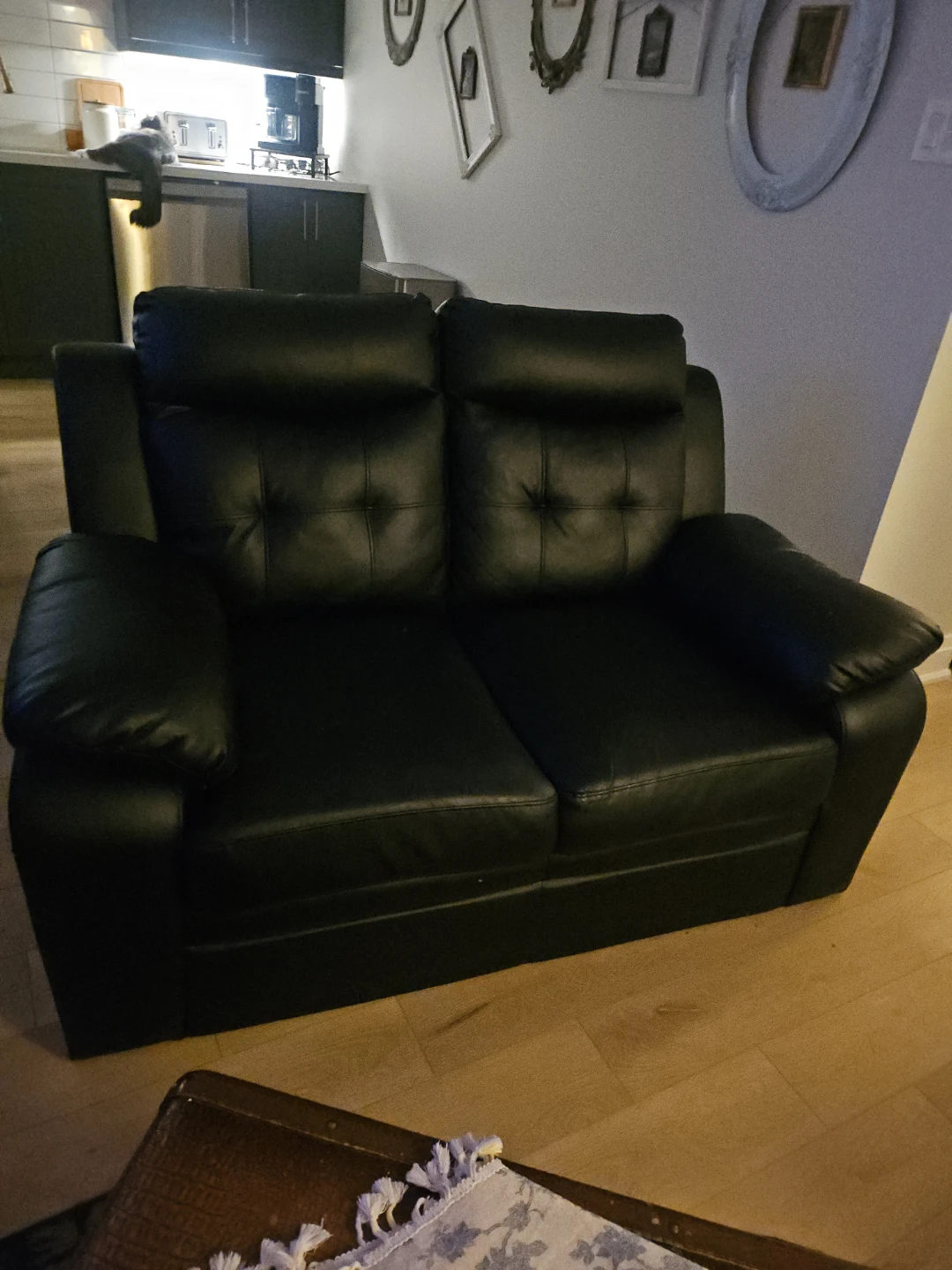 Black Leather Loveseat Sofa - photo 3