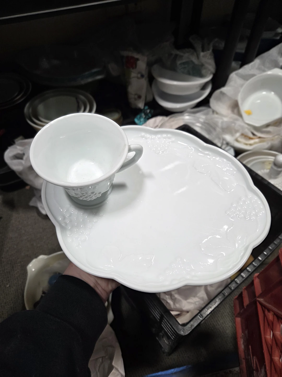 White Milk Glass Grape Embossed Cup and Saucer Set - photo 5