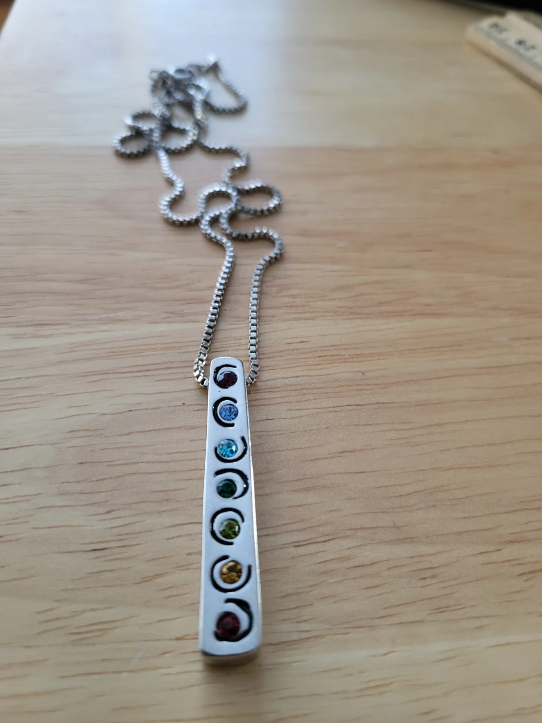 Silver Tone Pendant Necklace with Gemstones