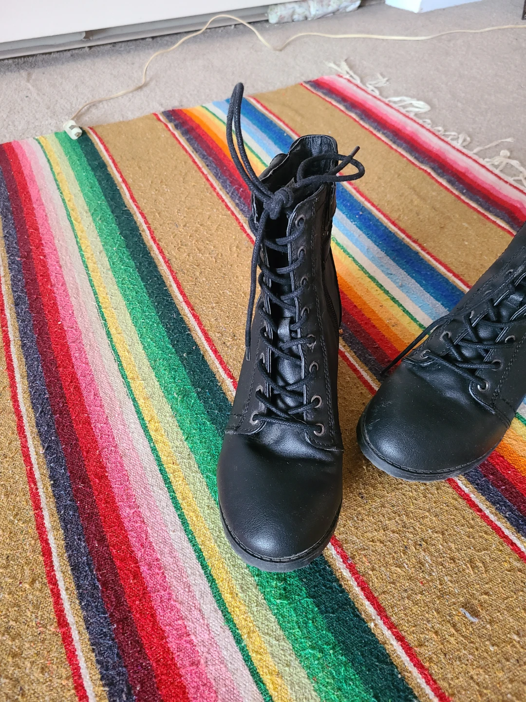 Black Lace-Up Ankle Boots, Size 8