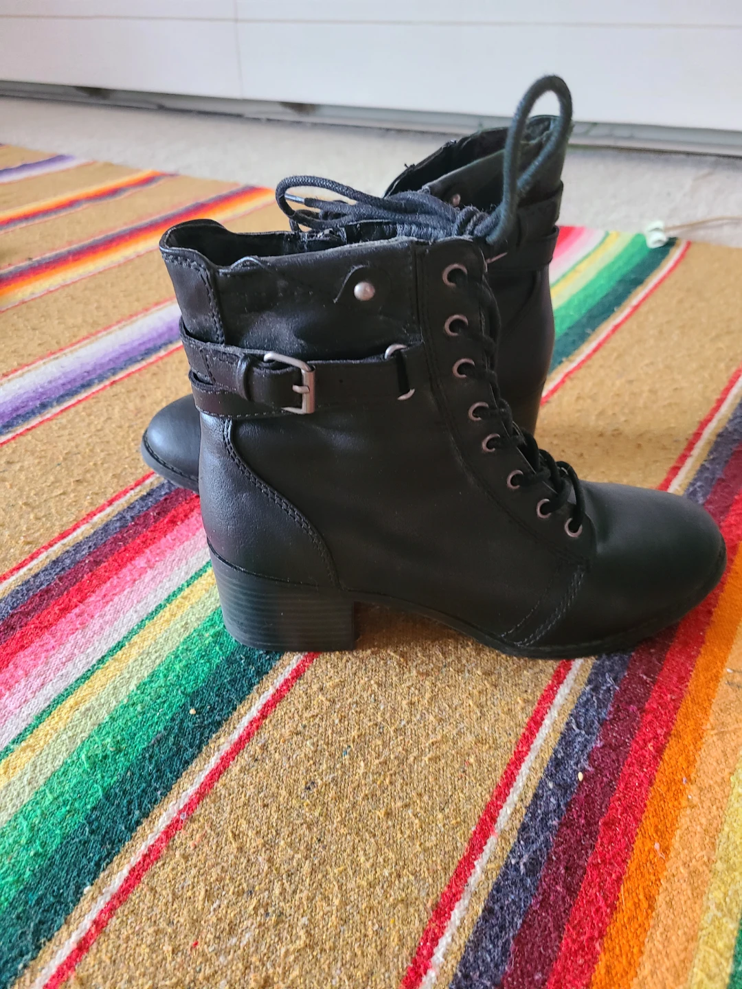 Black Lace-Up Ankle Boots, Size 8 - photo 2