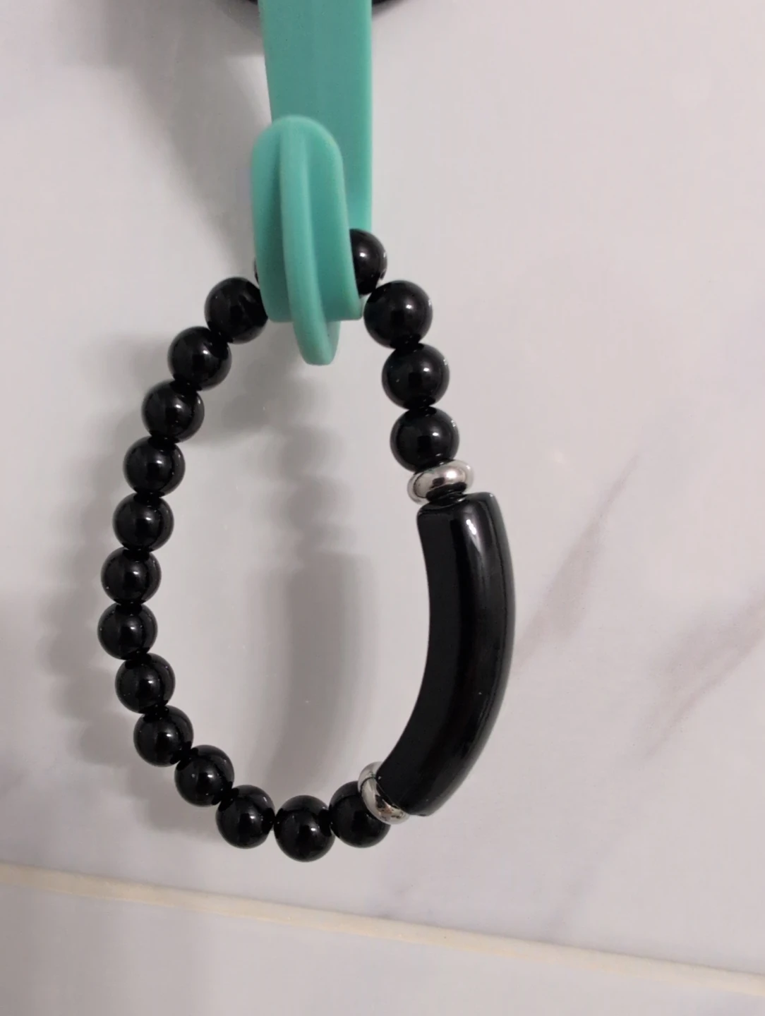 Black Stone Bracelet with Curved and Black Charm