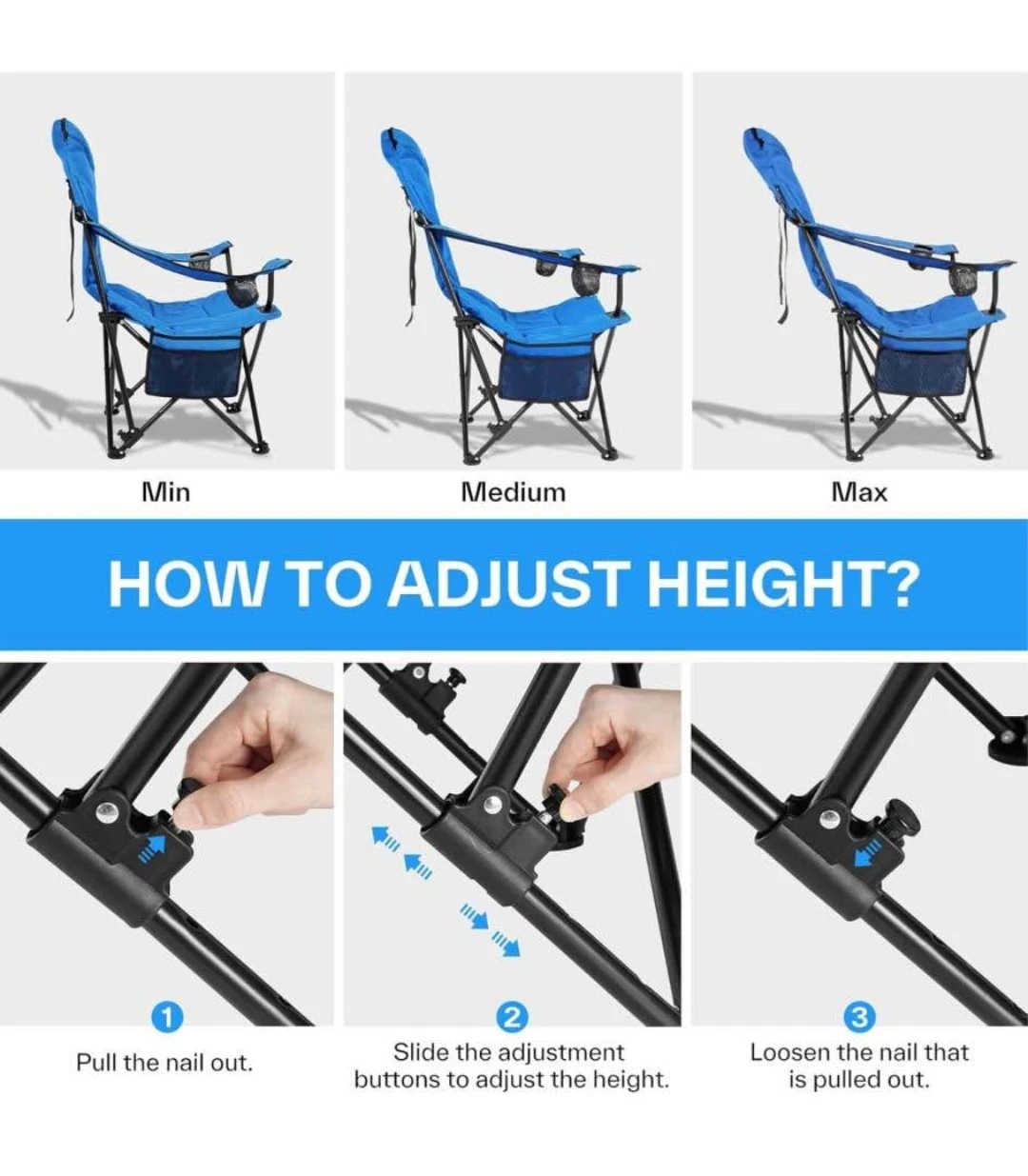 Sportneer Folding Adjustable Camping Chair (2-Pack) Blue - photo 4