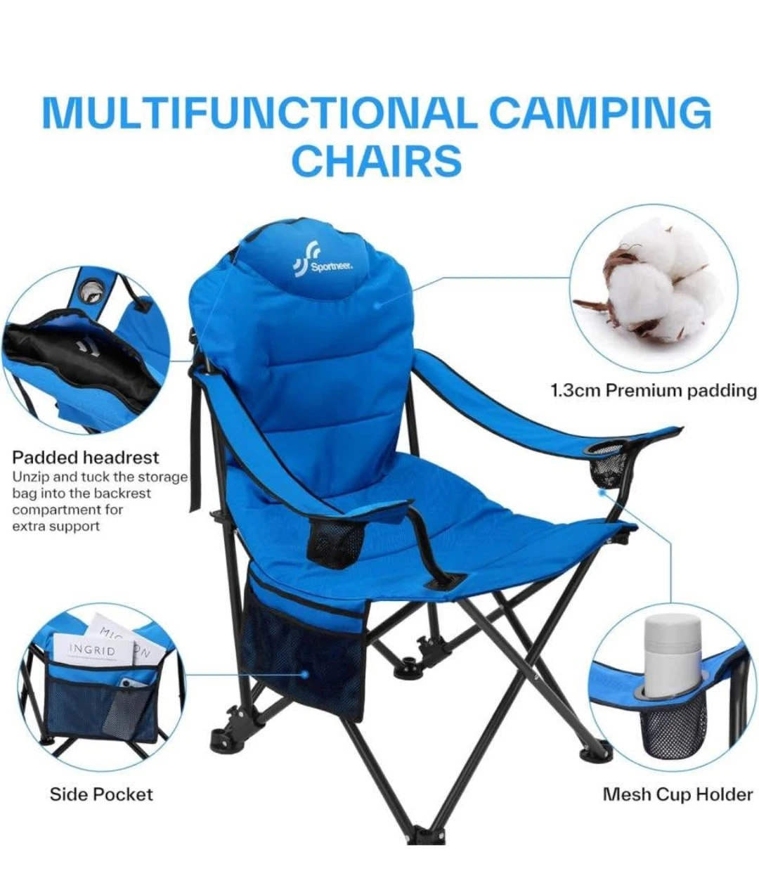 Sportneer Folding Adjustable Camping Chair (2-Pack) Blue - photo 5