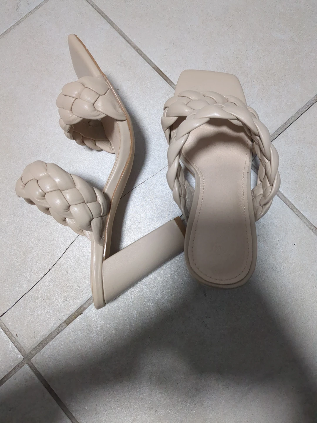 Beige Braided Heeled Sandals