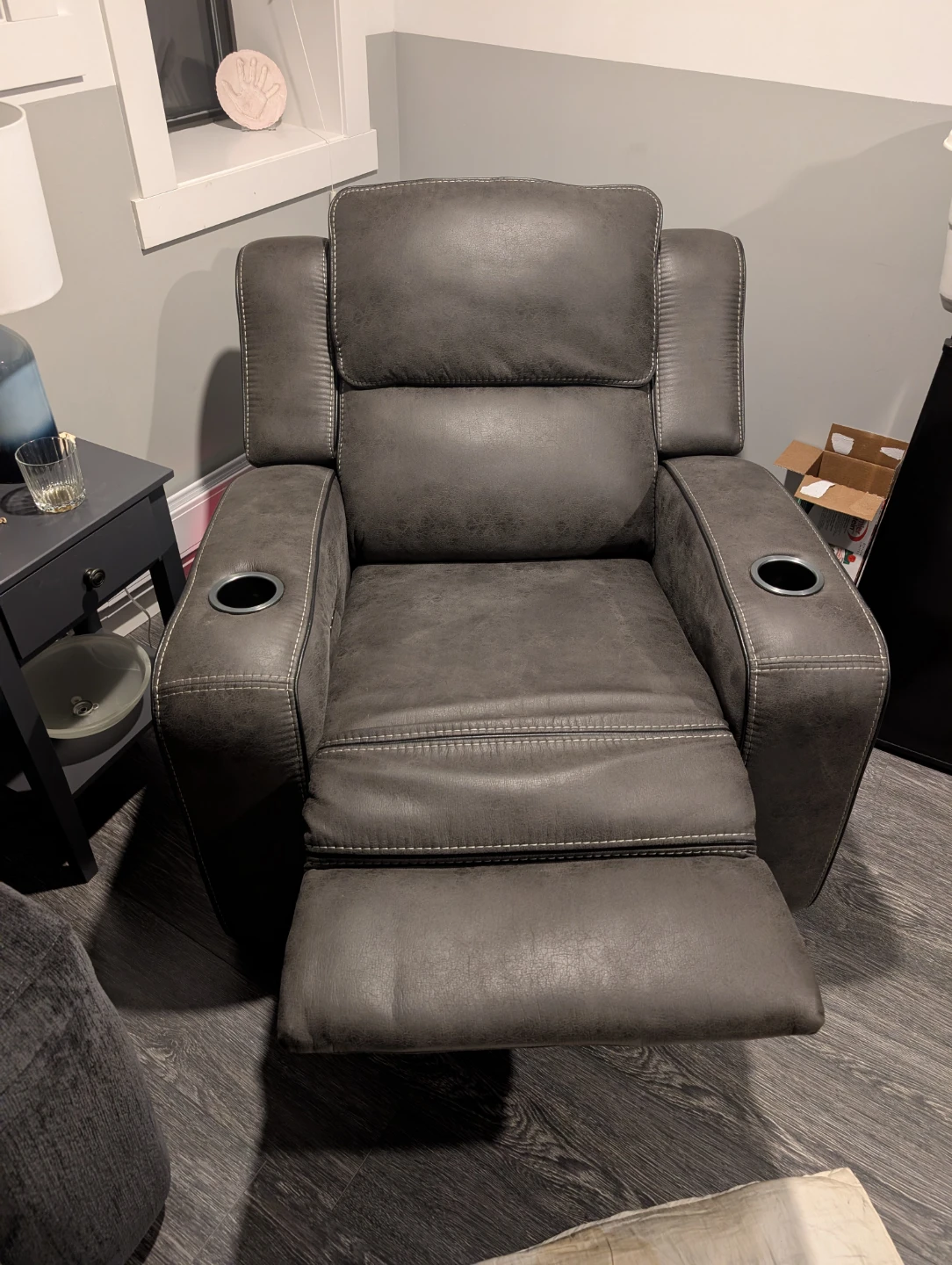 Grey Recliner Chair with Cup Holders