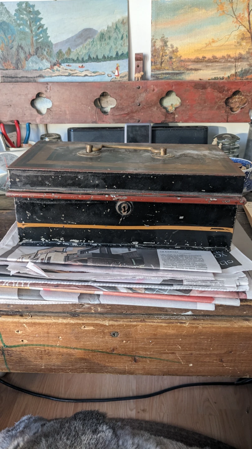 Antique Metal Tole Document Box and Vintagepostcards