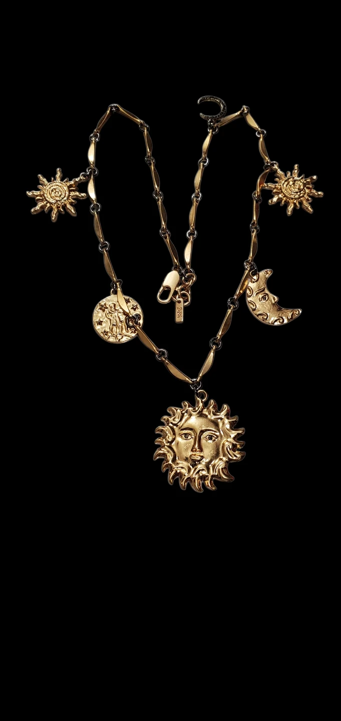 ZARA Gold Tone Sun Moon Charm Necklace - photo 2