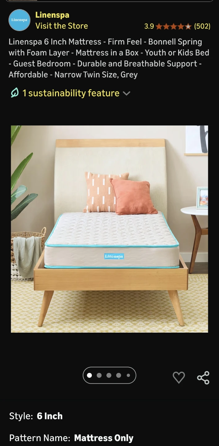 Linenspa 6 Inch Bonnell Spring Mattress - Narrow Twin, Grey