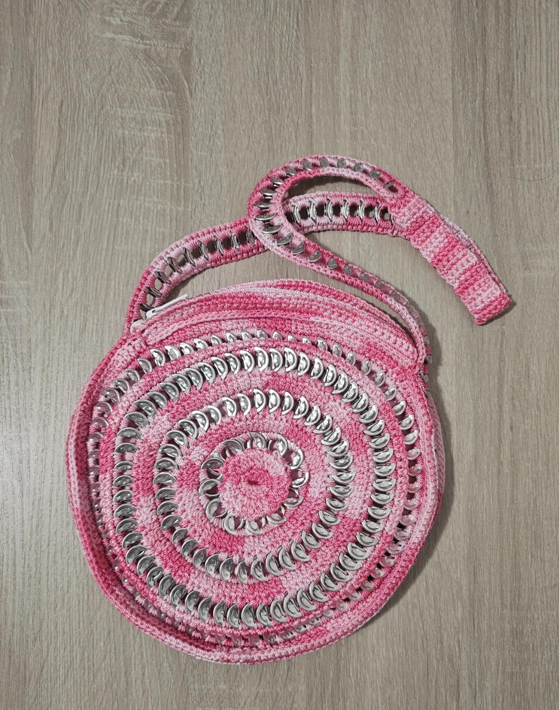 Pink Crochet Circle Bag with Soda Tab Accent - photo 2