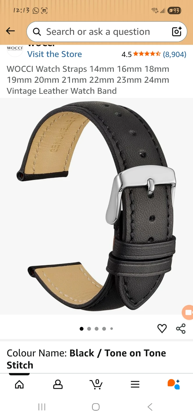 Wocci 18mm Black Leather Watch Strap