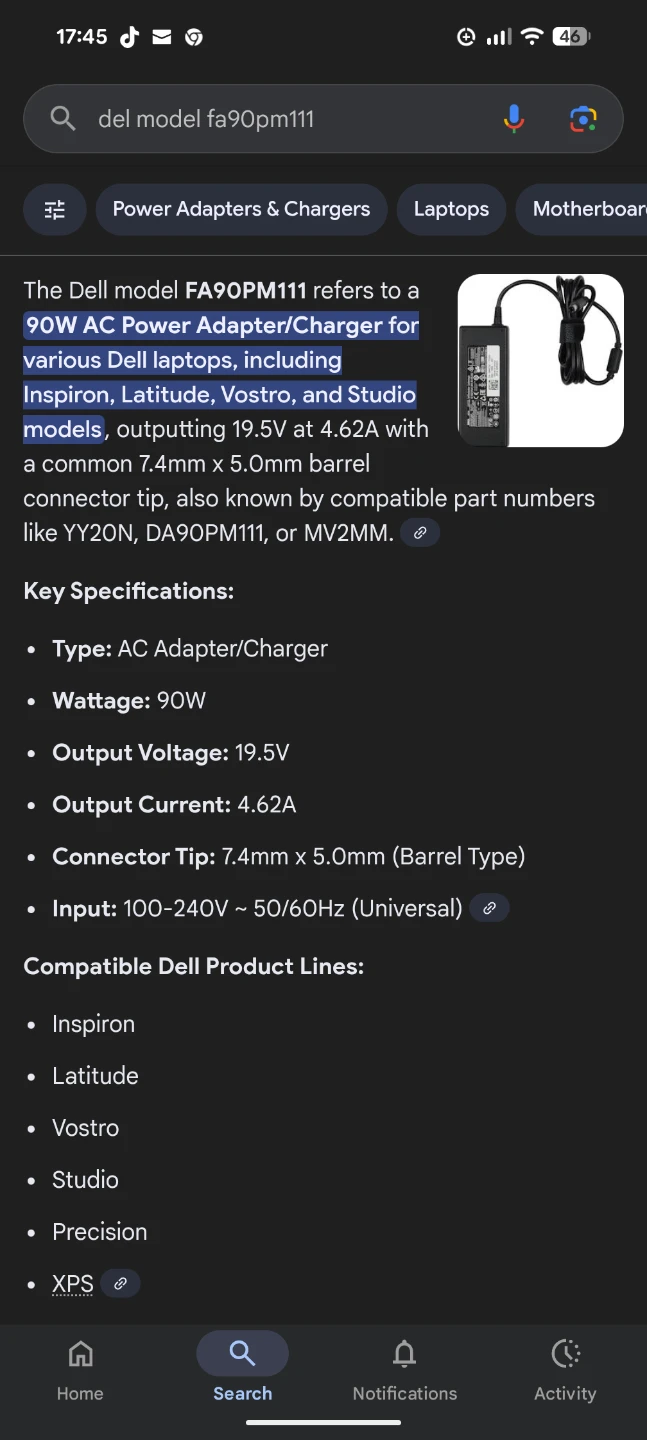 Dell 90W AC Adapter with converter to 4.5mm tip - photo 3